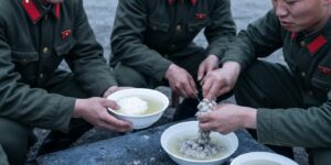 생선을 즙으로 만들어서 맑은 국물에 밥을 말아먹는 북한 군인들